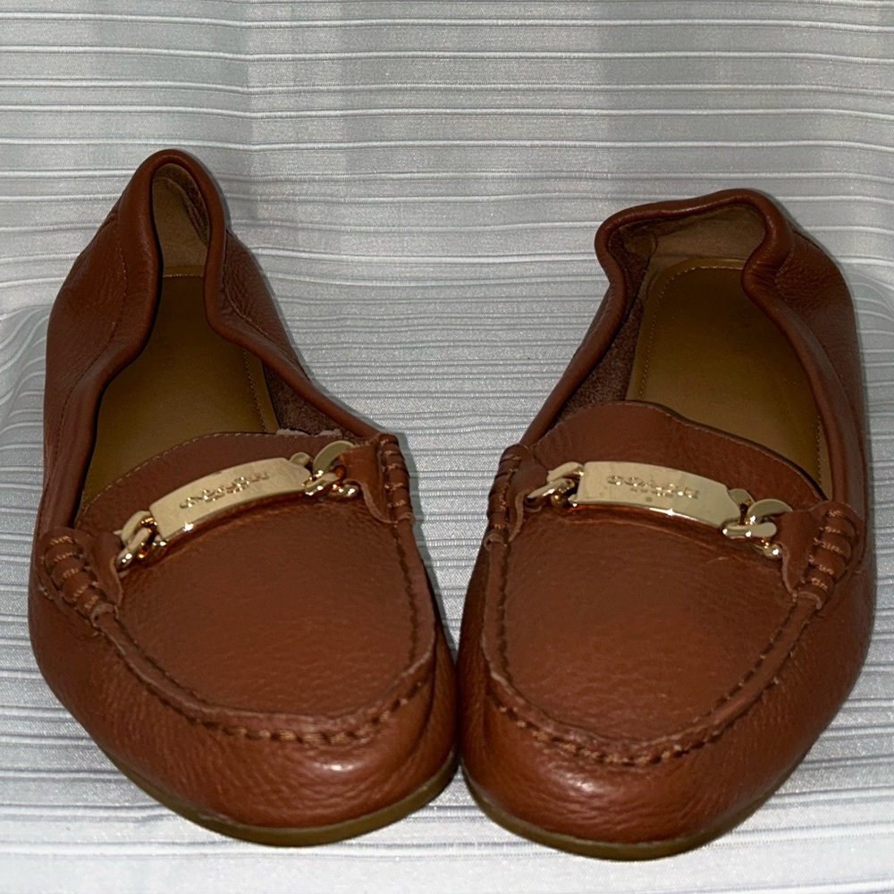 COACH Pebbled Brown Leather Loafers Flats OLIVE Gold Hardware Women's  10B EU40
